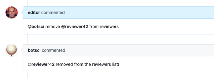 Reviewers list responder in action: removing a reviewer